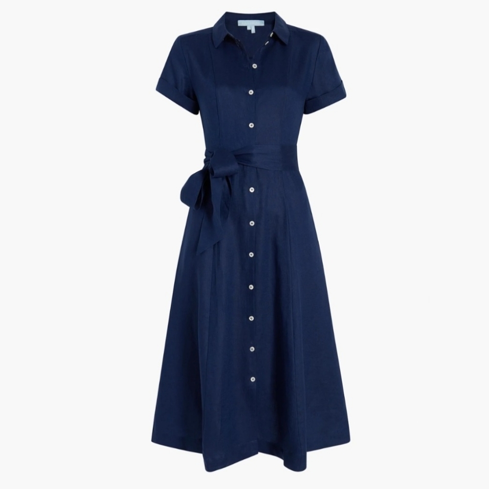 Hill House The Lily Dress Navy Linen - Picture 2 of 6